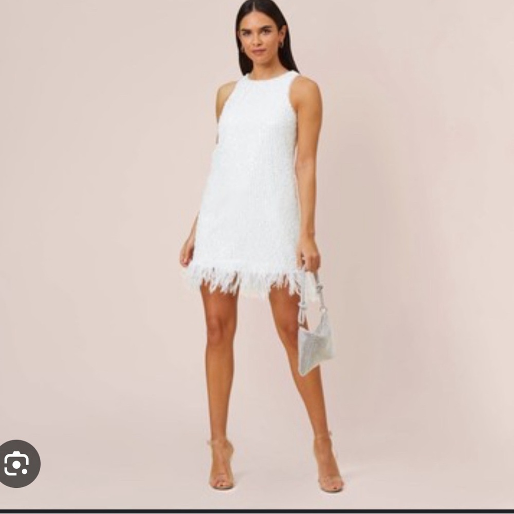 Aidan by Aidan Mattox Feather Sequin Semi-Formal Mini Cocktail Party Dress Sz 14